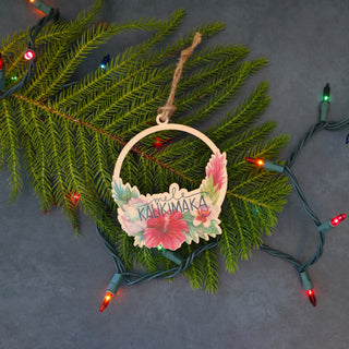 Mele Kalikimaka Wreath Wood Ornament
