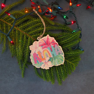 Aloha Floral Wood Ornament