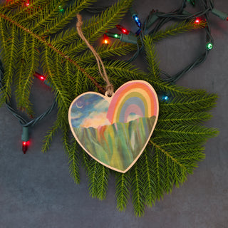 Mountain Heart Wood Ornament