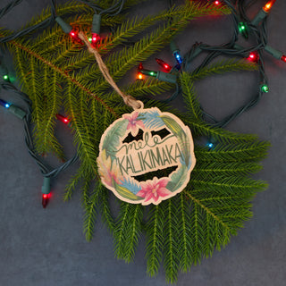 Mele Kalikimaka Circle Wood Ornament