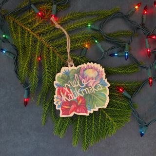Mele Kalikimaka Protea Wood Ornament